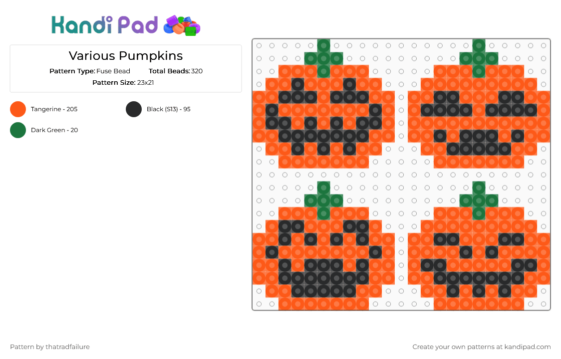 Various Pumpkins - Fuse Bead Pattern by thatradfailure on Kandi Pad - halloween, jackolantern, orange, pumpkin