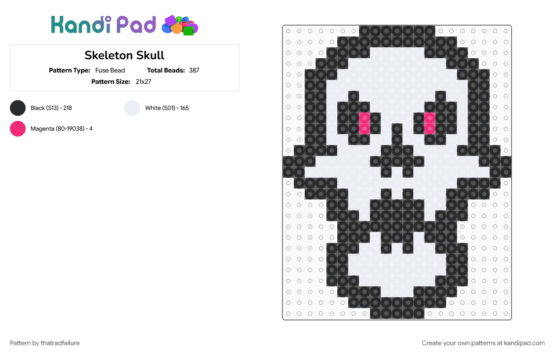Skeleton Skull - Fuse Bead Pattern by thatradfailure on Kandi Pad - halloween, skeleton, skull, spooky, white