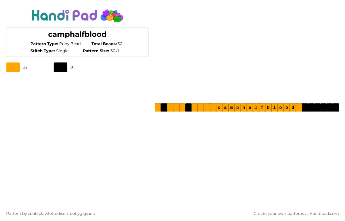 camphalfblood - Pony Bead Pattern by zooblelawfettedisembobygigipep on Kandi Pad - orange,black