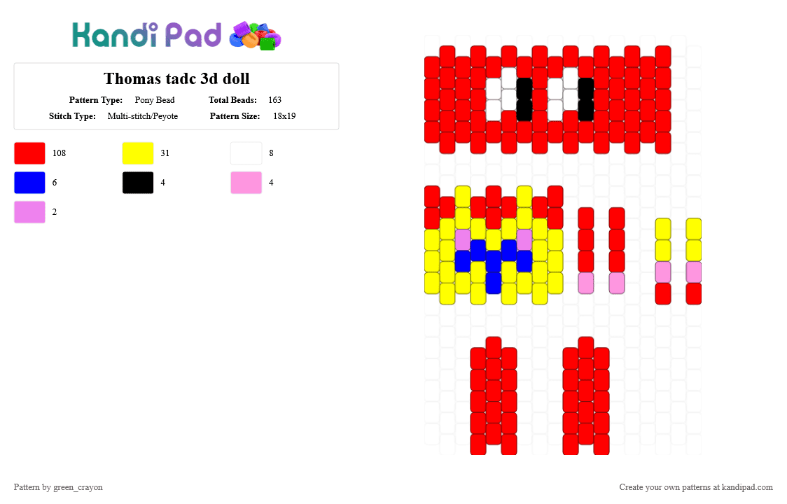 Thomas tadc 3d doll - Pony Bead Pattern by green_crayon on Kandi Pad - red,thomas,jax,tax evasion,tax,thomax,tadc,the amazing digital circus