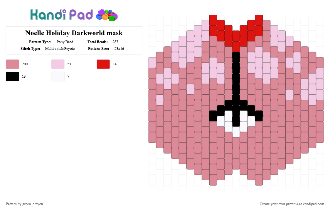 Noelle Holiday Darkworld mask - Pony Bead Pattern by green_crayon on Kandi Pad - pink,deltarune,lesbian,noelle,noelle holiday,suselle