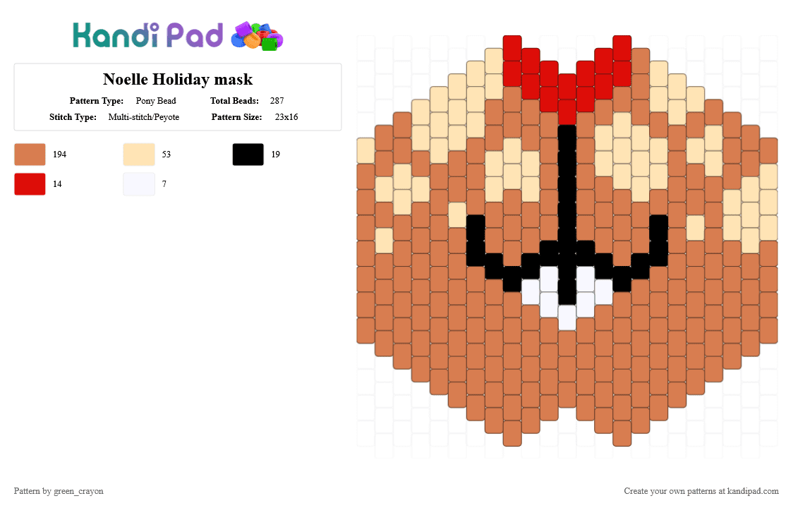 Noelle Holiday mask - Pony Bead Pattern by green_crayon on Kandi Pad - orange,deltarune,lesbian,noelle,noelle holiday,suselle