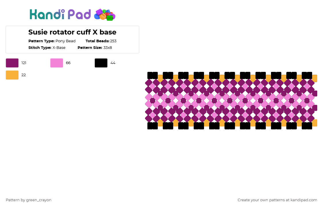 Susie rotator cuff X base - Pony Bead Pattern by green_crayon on Kandi Pad - pink,x base,rotator,rotator cuff,susie,deltarune,toby fox
