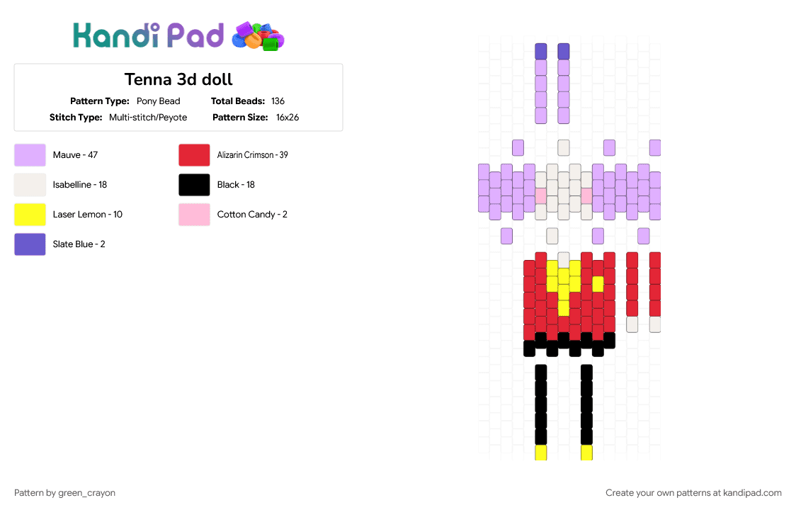 Tenna 3d doll - Pony Bead Pattern by green_crayon on Kandi Pad - 3d doll, deltarune, deltarune chapter 3, pink, purple, red, tenna, tv, white
