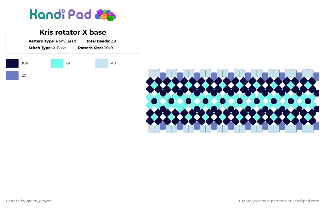 Kris rotator X base - Pony Bead Pattern by green_crayon on Kandi Pad - light blue,rotator,rotator cuff,pony beads,toby fox,deltarune,kris