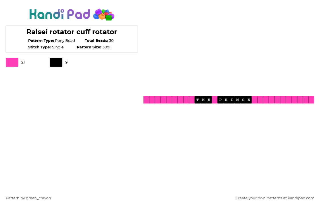 Ralsei rotator cuff rotator - Pony Bead Pattern by green_crayon on Kandi Pad - pink,black,ralsei,rotator,rotator cuff,pony beads,deltarune,toby fox