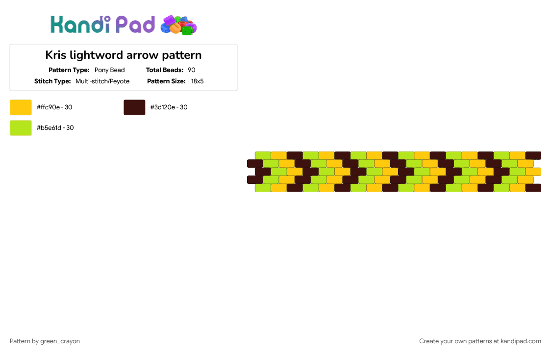 Kris lightword arrow pattern - Pony Bead Pattern by green_crayon on Kandi Pad - arrow, brown, cuff, deltarune, green, kris, yellow