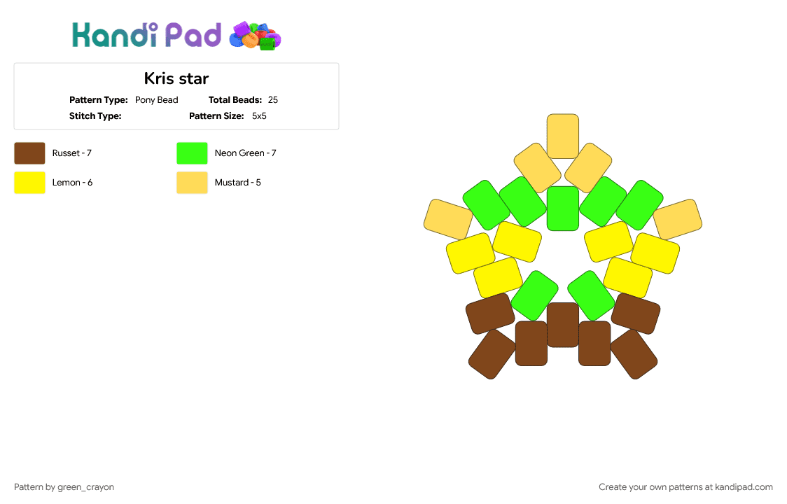 Kris star - Pony Bead Pattern by green_crayon on Kandi Pad - brown, deltarune, green, kris, kris dreemurr, toby fox, yellow