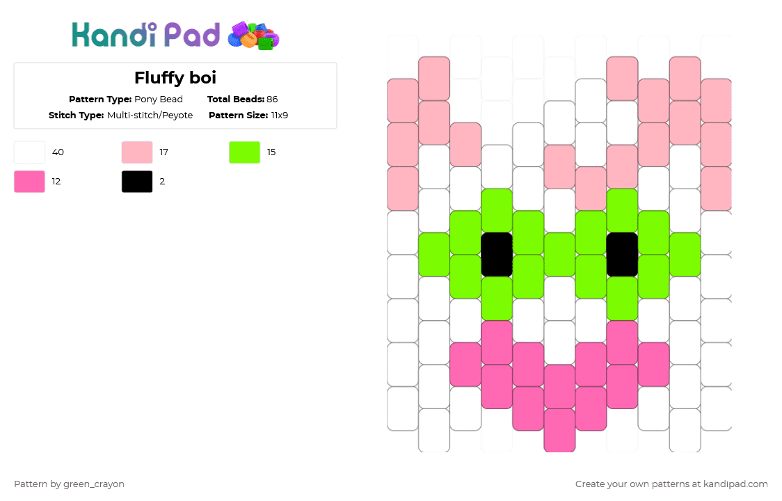 Fluffy boi - Pony Bead Pattern by green_crayon on Kandi Pad - deltarune, dt, green, pink, ralsei, toby fox