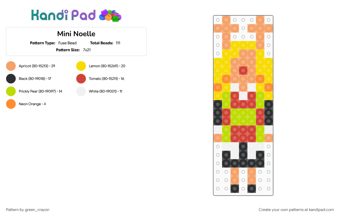 Mini Noelle - Fuse Bead Pattern by green_crayon on Kandi Pad - apricot, deltarune, green, mini, noelle, orange, yellow