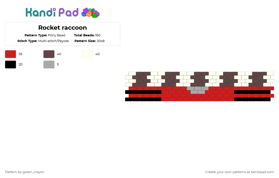 Rocket raccoon - Pony Bead Pattern by green_crayon on Kandi Pad - brown, cotdraccoons, marvel, raccoon, red, rocket raccoon