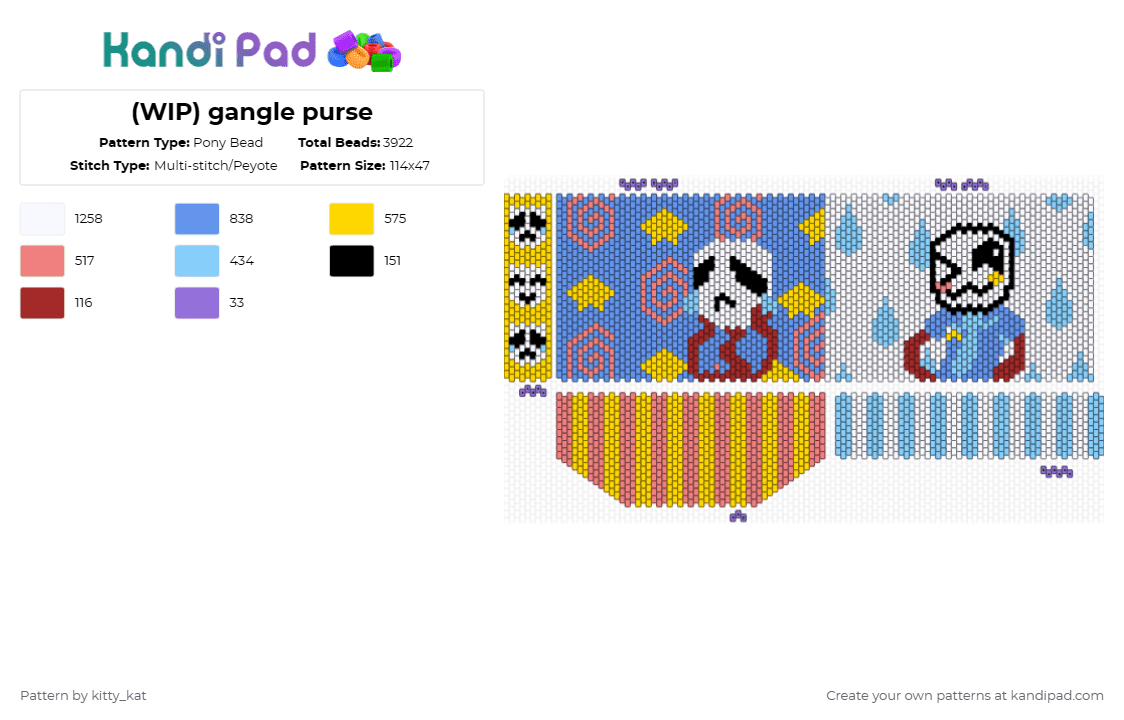 (WIP) gangle purse - Pony Bead Pattern by kitty_kat on Kandi Pad - light blue,red