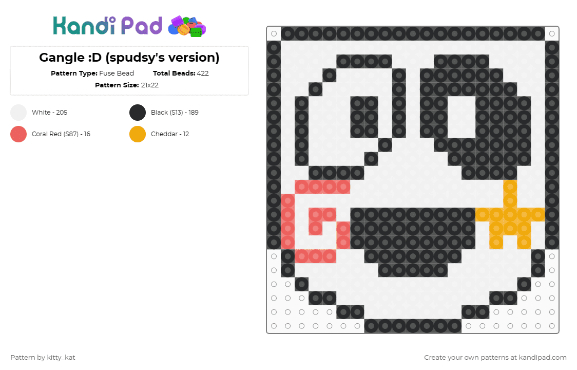 Gangle :D (spudsy\'s version) - Fuse Bead Pattern by kitty_kat on Kandi Pad - white,orange,red