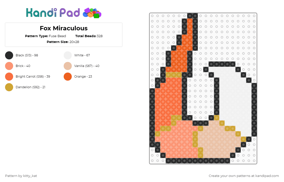 Fox Miraculous - Fuse Bead Pattern by kitty_kat on Kandi Pad - fox, miraculous, mlb, orange, rina rouge