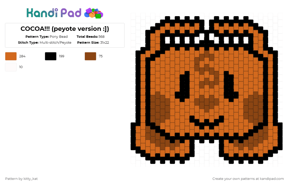 COCOA!!! (peyote version :]) - Pony Bead Pattern by kitty_kat on Kandi Pad - orange,charm,dandys world,bunny,chocolate,dw