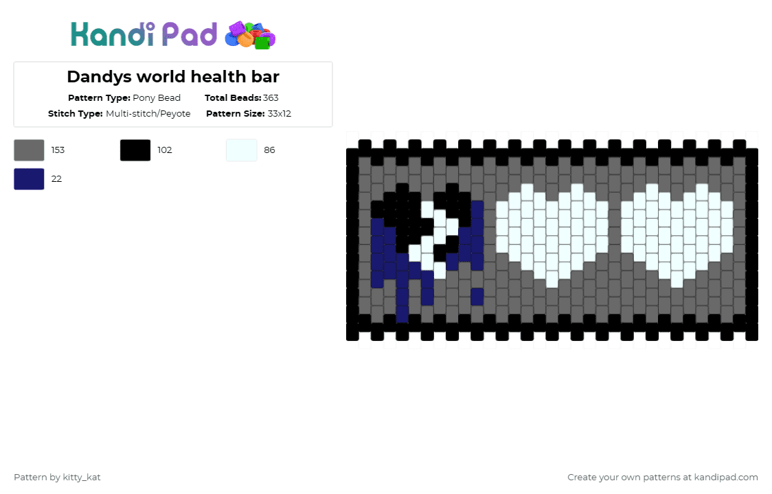 Dandys world health bar - Pony Bead Pattern by kitty_kat on Kandi Pad - gray,dandys world,heart,health,cotdhearts