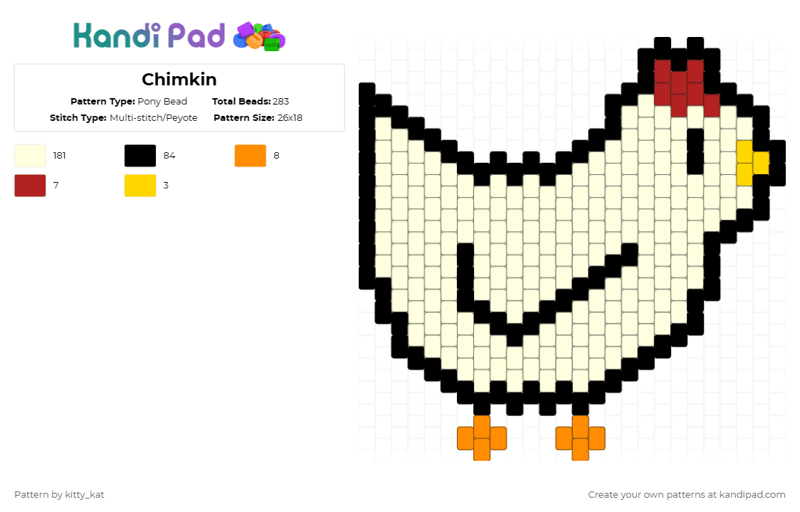 Chimkin - Pony Bead Pattern by kitty_kat on Kandi Pad - white,red,orange,chicken,silly,animal