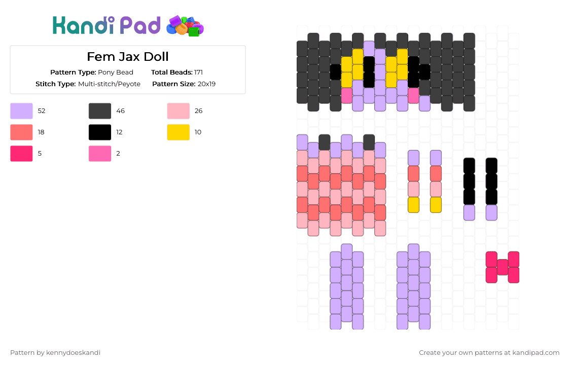 Fem Jax Doll - Pony Bead Pattern by kennydoeskandi on Kandi Pad - pink