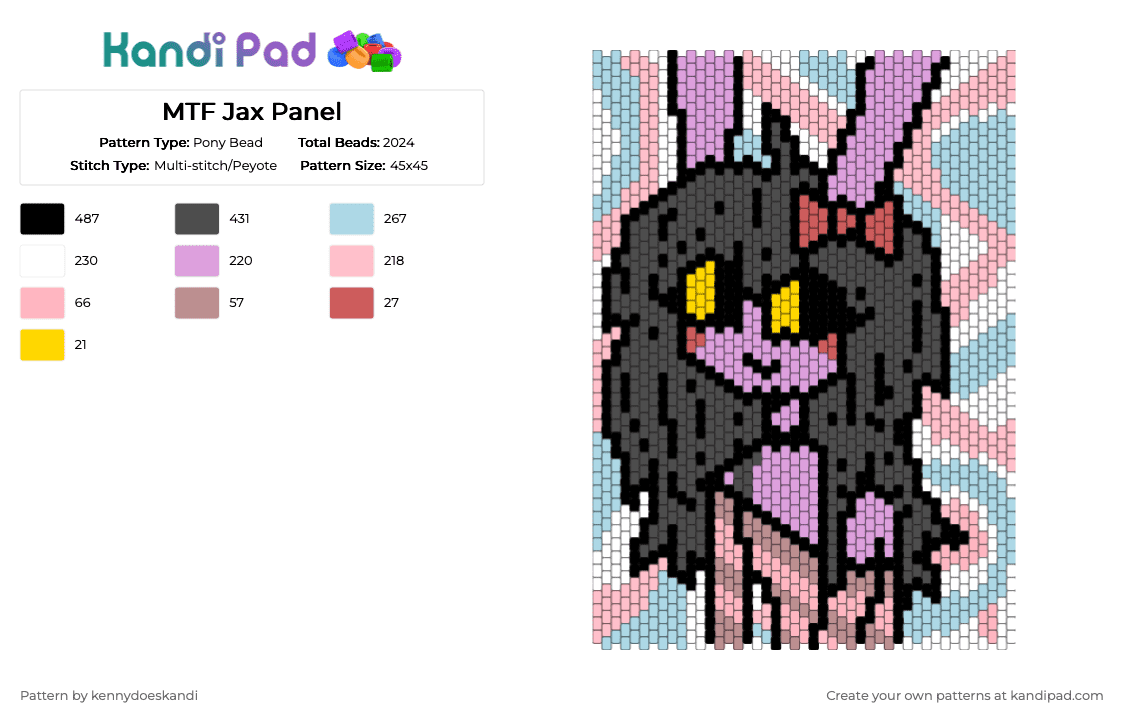 MTF Jax Panel - Pony Bead Pattern by kennydoeskandi on Kandi Pad - light blue,pink,gray