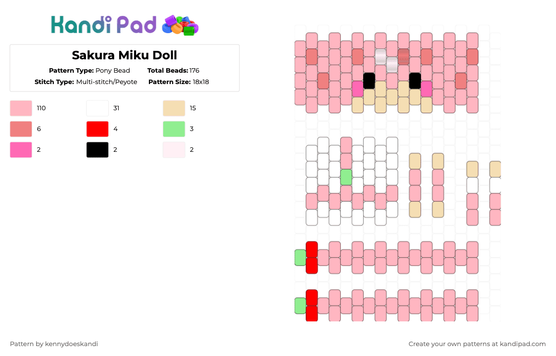Sakura Miku Doll - Pony Bead Pattern by kennydoeskandi on Kandi Pad - pink