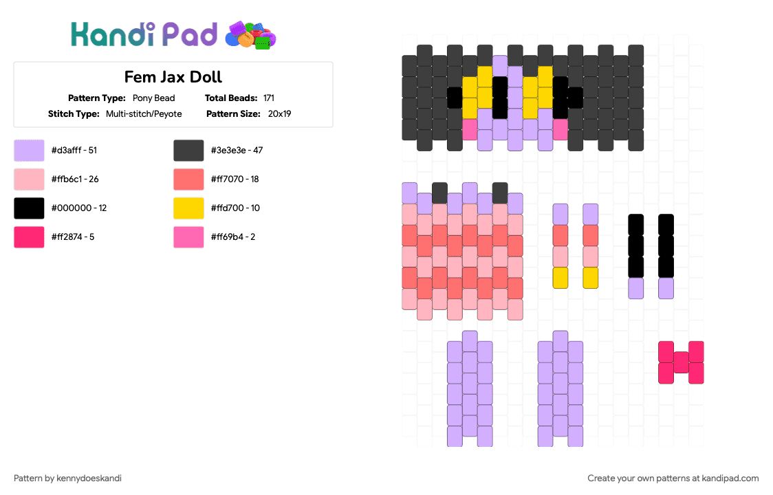 Fem Jax Doll - Pony Bead Pattern by kennydoeskandi on Kandi Pad - character, doll, jax, pink, tadc