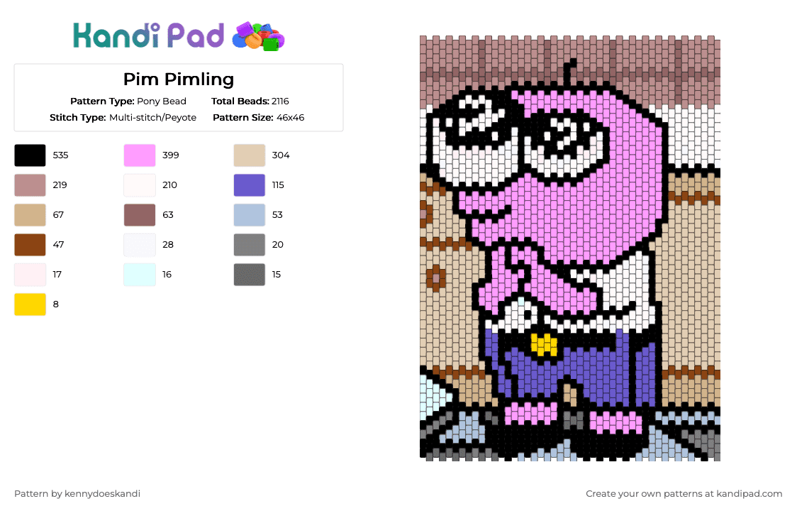 Pim Pimling panel - Pony Bead Pattern by kennydoeskandi on Kandi Pad - beige,pink,smiling friends