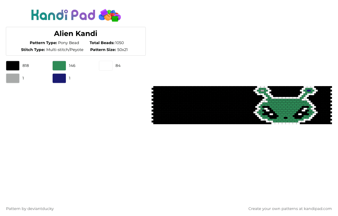 Alien Kandi - Pony Bead Pattern by deviantducky on Kandi Pad - black,green,alien,ufo,ikea alien
