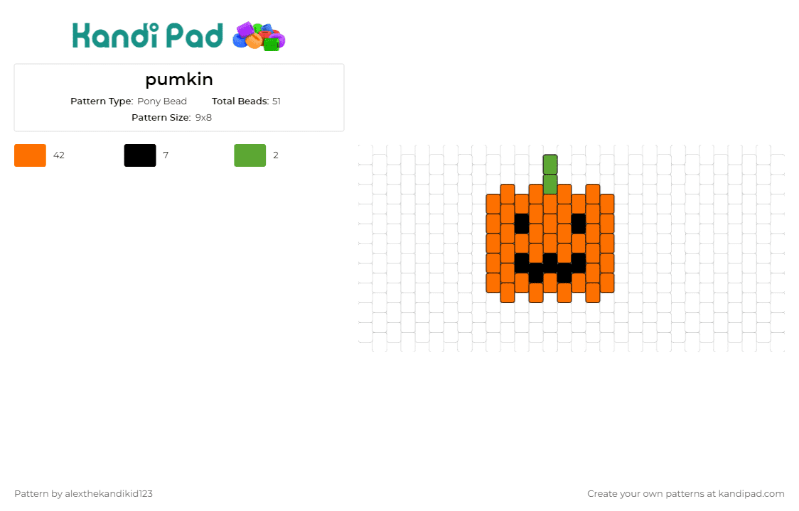 pumkin - Pony Bead Pattern by alexthekandikid123 on Kandi Pad - pumpkin,jack o lantern,halloween