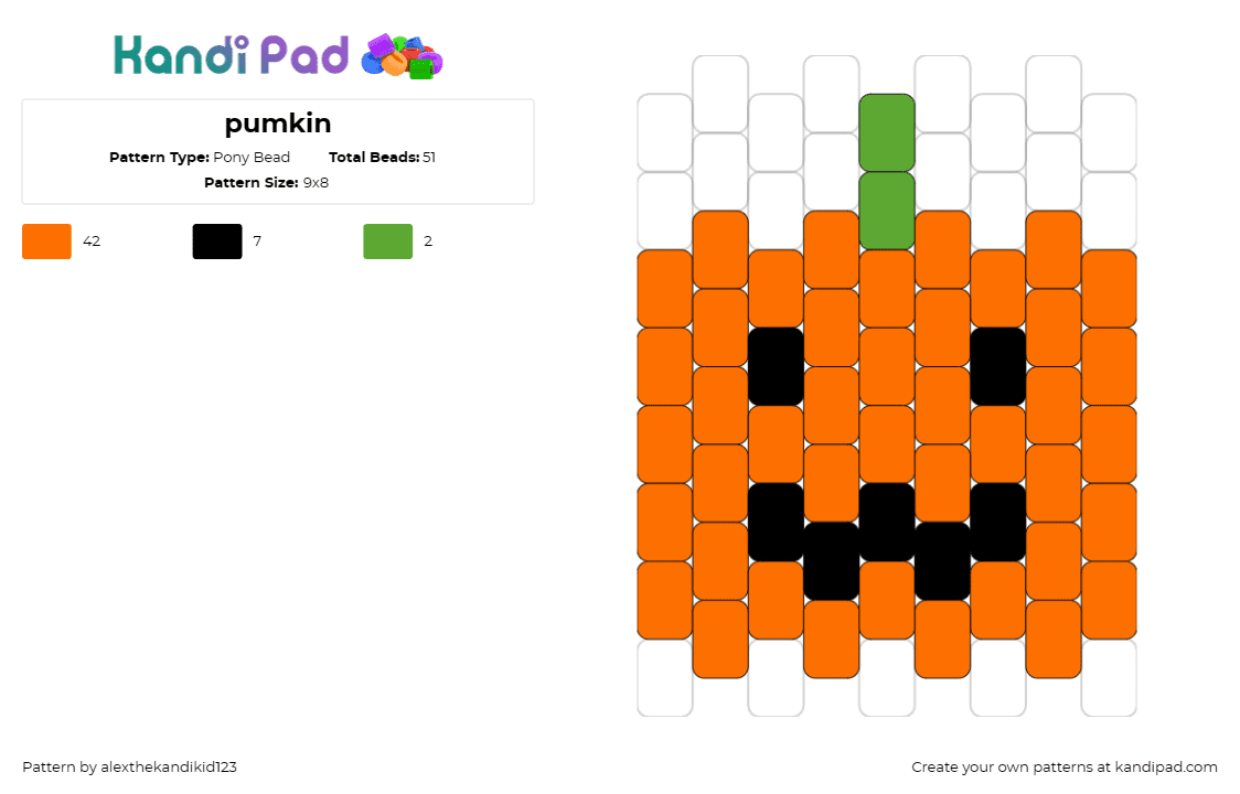 pumkin - Pony Bead Pattern by alexthekandikid123 on Kandi Pad - pumpkin,jackolantern,halloween,smile,cute,squash,orange