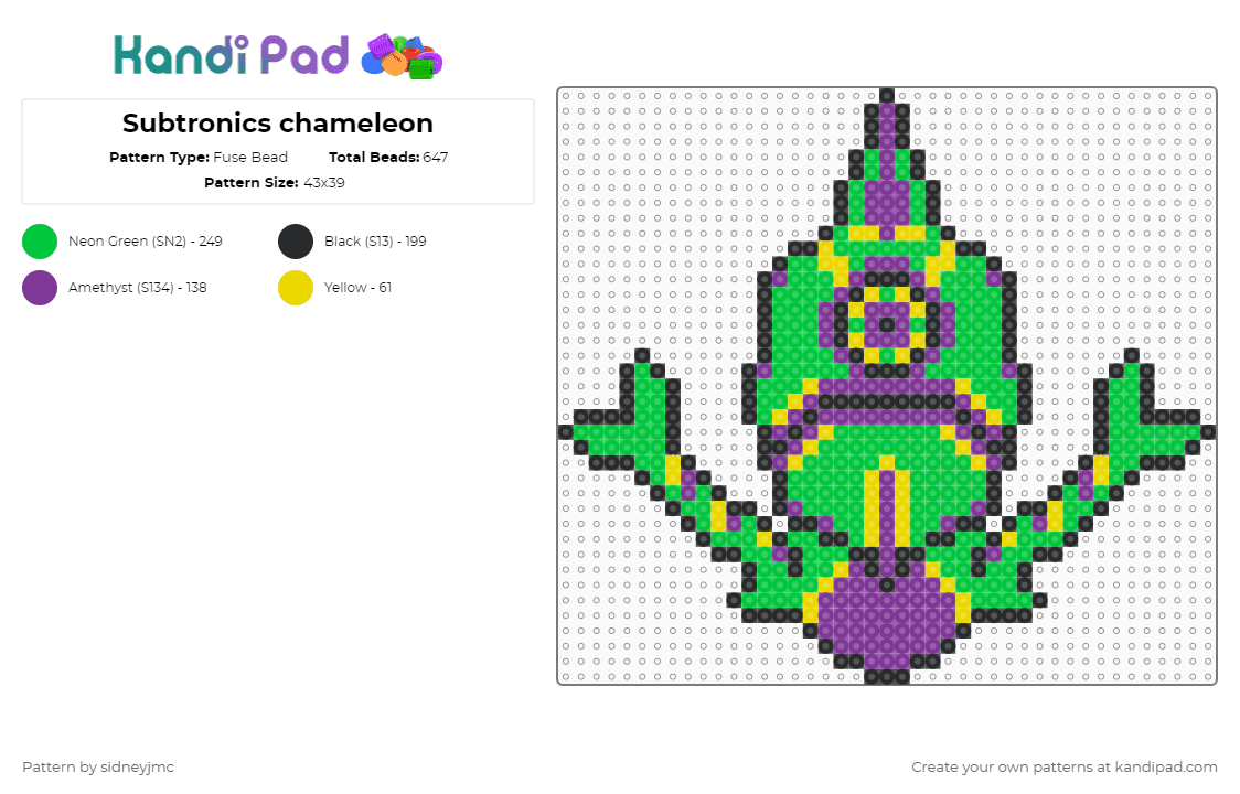 Subtronics chameleon - Fuse Bead Pattern by sidneyjmc on Kandi Pad - subtronics,chameleon,music,dj,edm,green