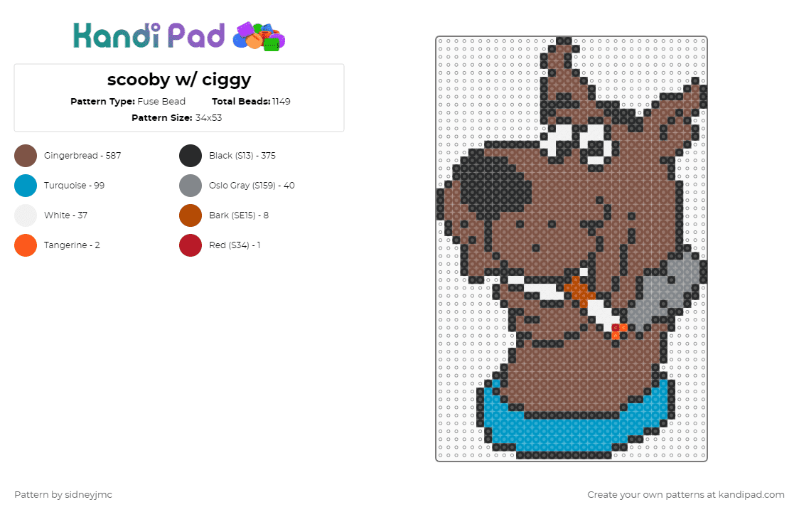 scooby w/ ciggy - Fuse Bead Pattern by sidneyjmc on Kandi Pad - tan