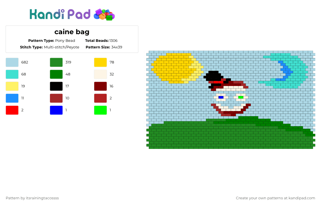 caine bag - Pony Bead Pattern by itsrainingtacossss on Kandi Pad - light blue,green,cotdthunder