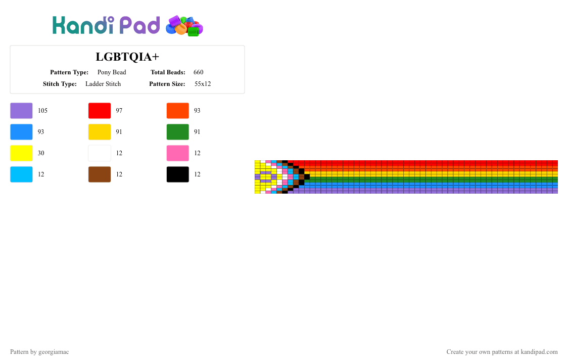 LGBTQIA+ - Pony Bead Pattern by georgiamac on Kandi Pad - yellow,light blue,red,purple