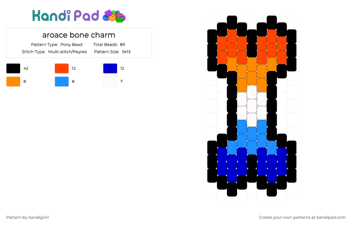 aroace bone charm - Pony Bead Pattern by kandigiiirl on Kandi Pad - black,red,purple,aroace,lgbtq,bone,charm,easy,pride,furry,therian