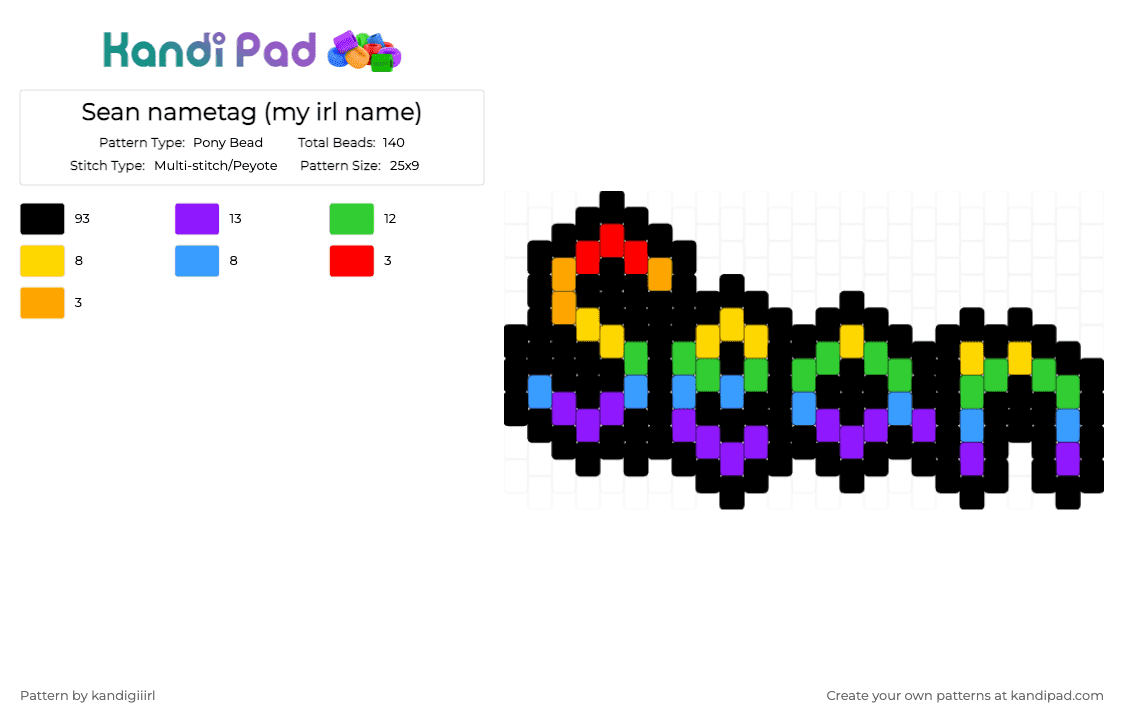 Sean Pattern Sean nametag (my irl name) Pony Bead Pattern - Kandi Pad | Kandi ...