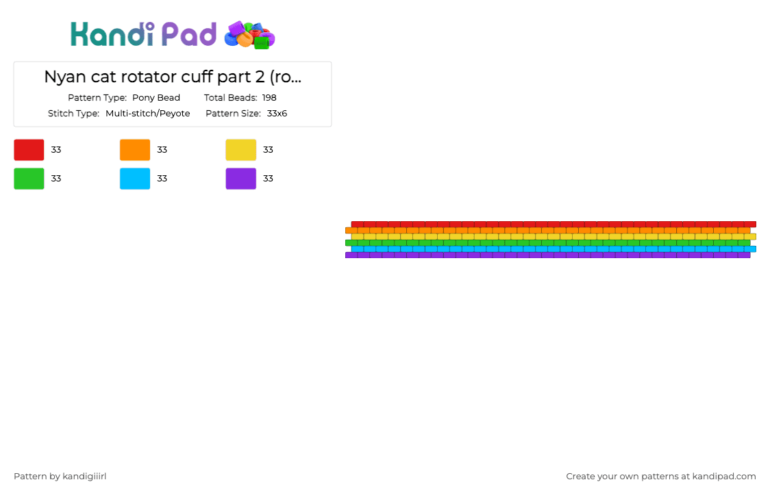 Nyan cat rotator cuff part 2 (rotating part) - Pony Bead Pattern by kandigiiirl on Kandi Pad - orange,green,purple,colorful,nyan cat,rotator,rainbow,pride,pride month,lgbtq,gay