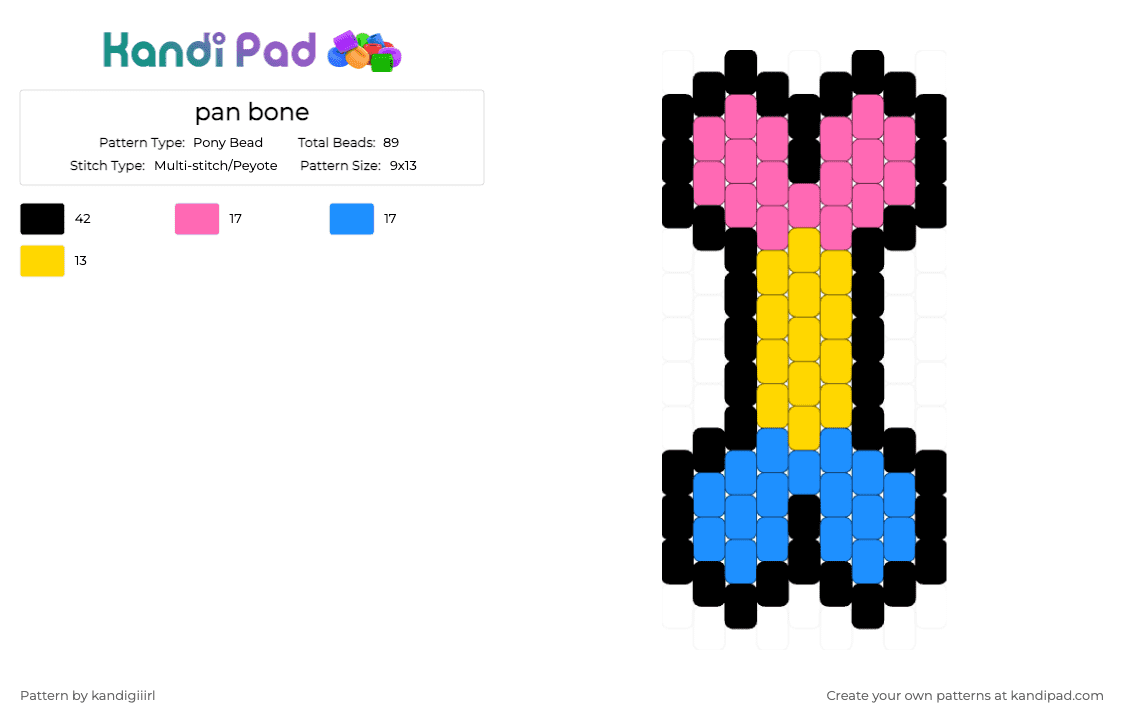 pan bone - Pony Bead Pattern by kandigiiirl on Kandi Pad - pink,light blue,pan,pansexual,furry,therian,bone,pride,charm