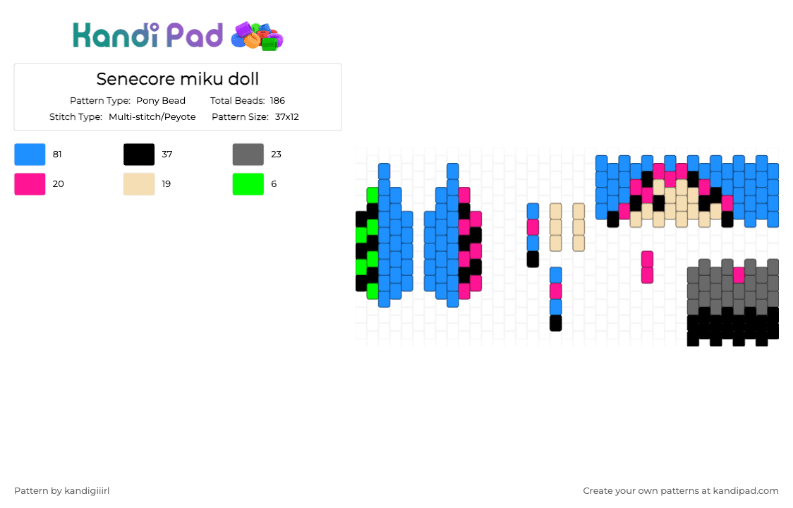 Senecore miku doll - Pony Bead Pattern by kandigiiirl on Kandi Pad - light blue,miku,doll,miku doll,scene,scenecore,blue,vocaloid,emo