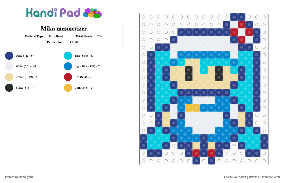 Miku mesmerizer - Fuse Bead Pattern by kandigiiirl on Kandi Pad - blue,light blue,miku,mesmerizer,teto,vocaloid,easy,birthday gift