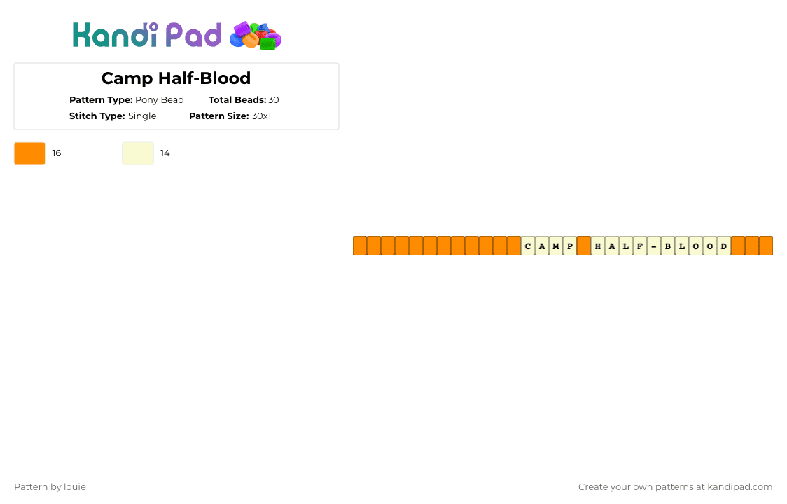 Camp Half-Blood - Pony Bead Pattern by louie on Kandi Pad - orange,white,pjo,percy jackson,camp halfblood,annabeth chase,greek gods