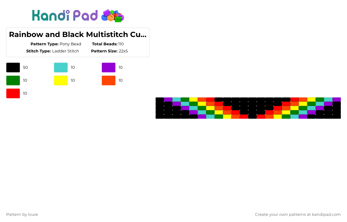 Rainbow and Black Multistitch Cuff :D - Pony Bead Pattern by louie on Kandi Pad - red,rainbow,scene,scenecore,pride,rainbow and black