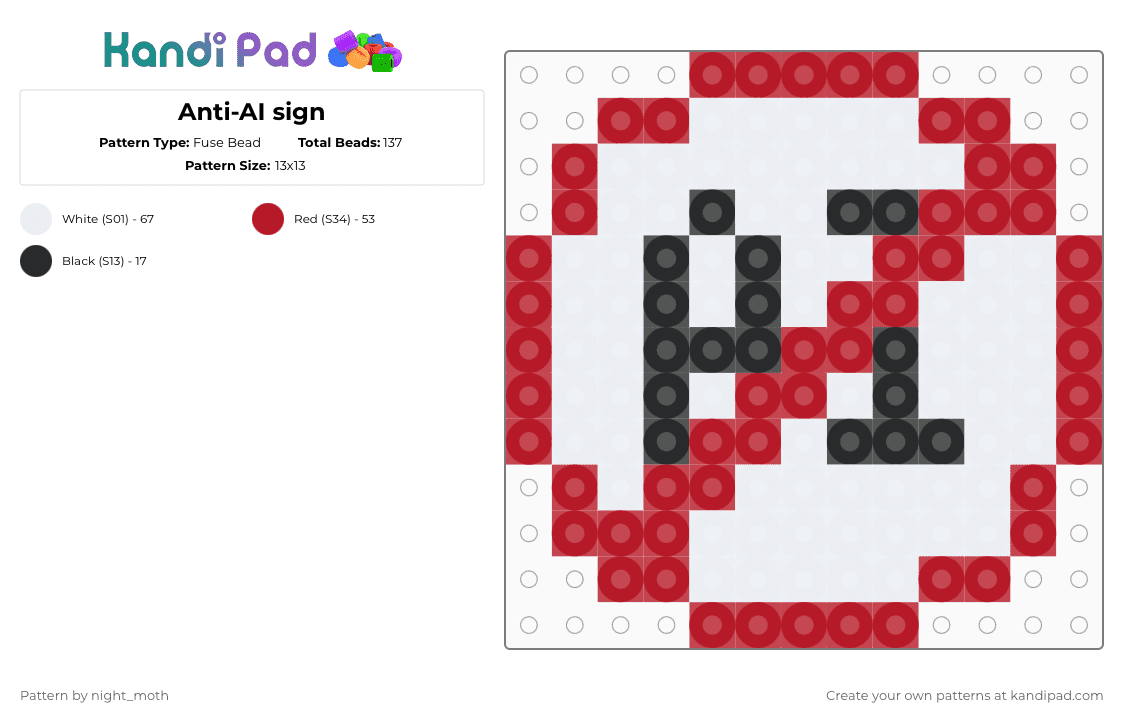 Anti-AI sign - Fuse Bead Pattern by night_moth on Kandi Pad - red,white
