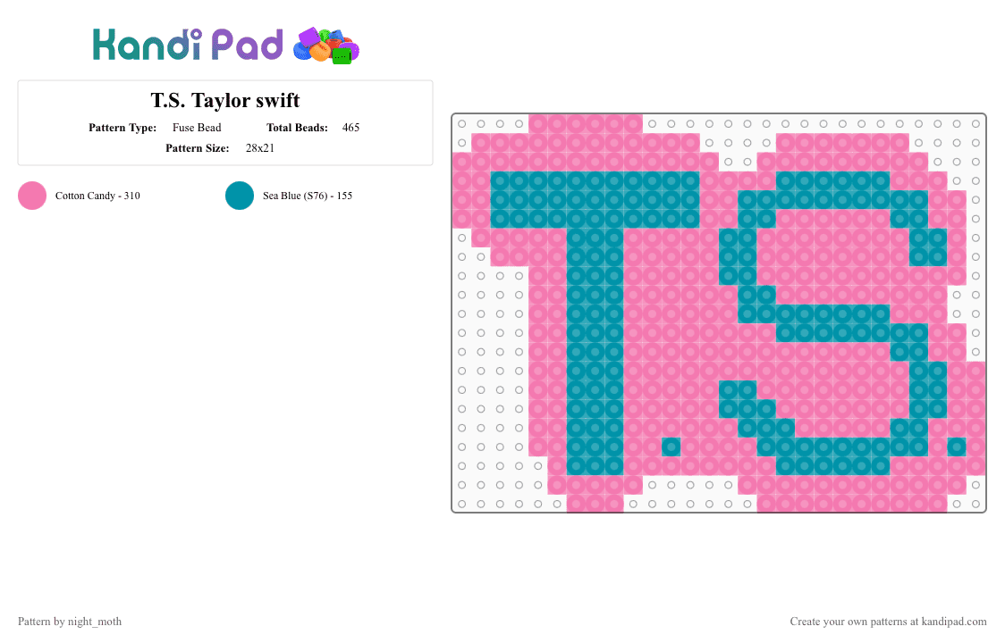 T.S. Taylor swift - Fuse Bead Pattern by night_moth on Kandi Pad - pink, teal