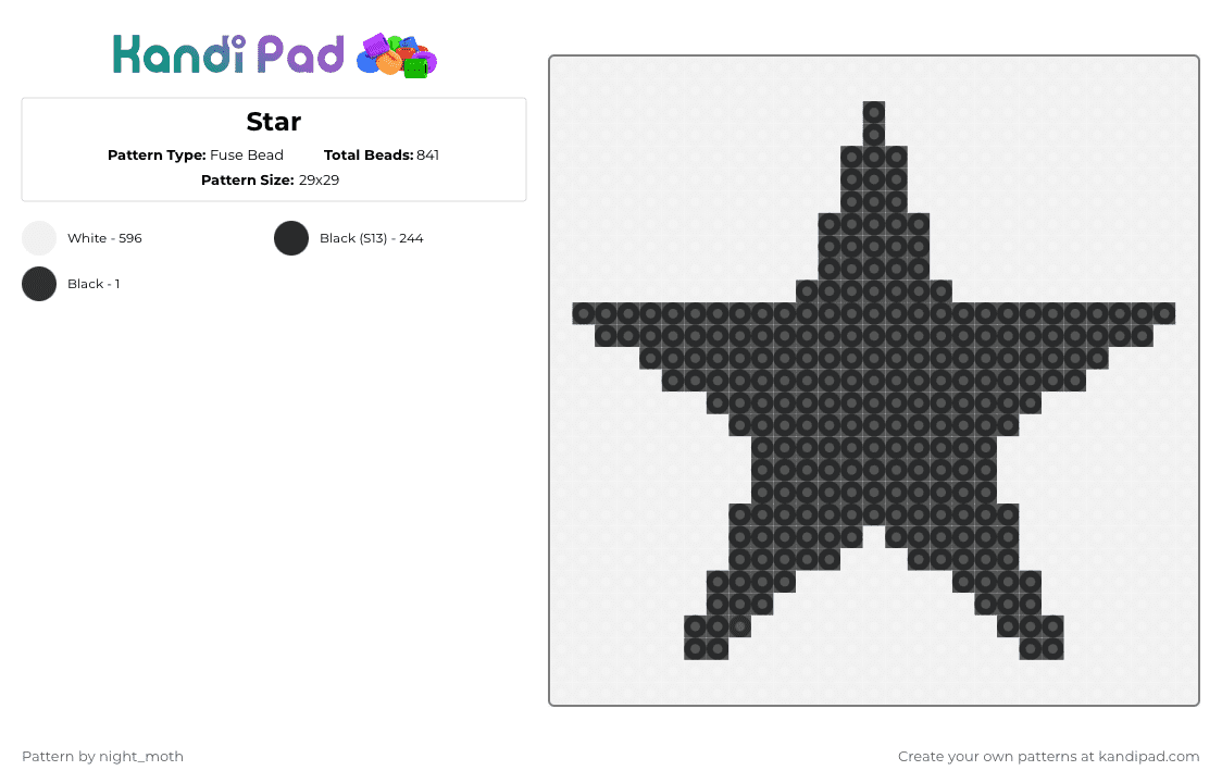 Star - Fuse Bead Pattern by night_moth on Kandi Pad - white,black