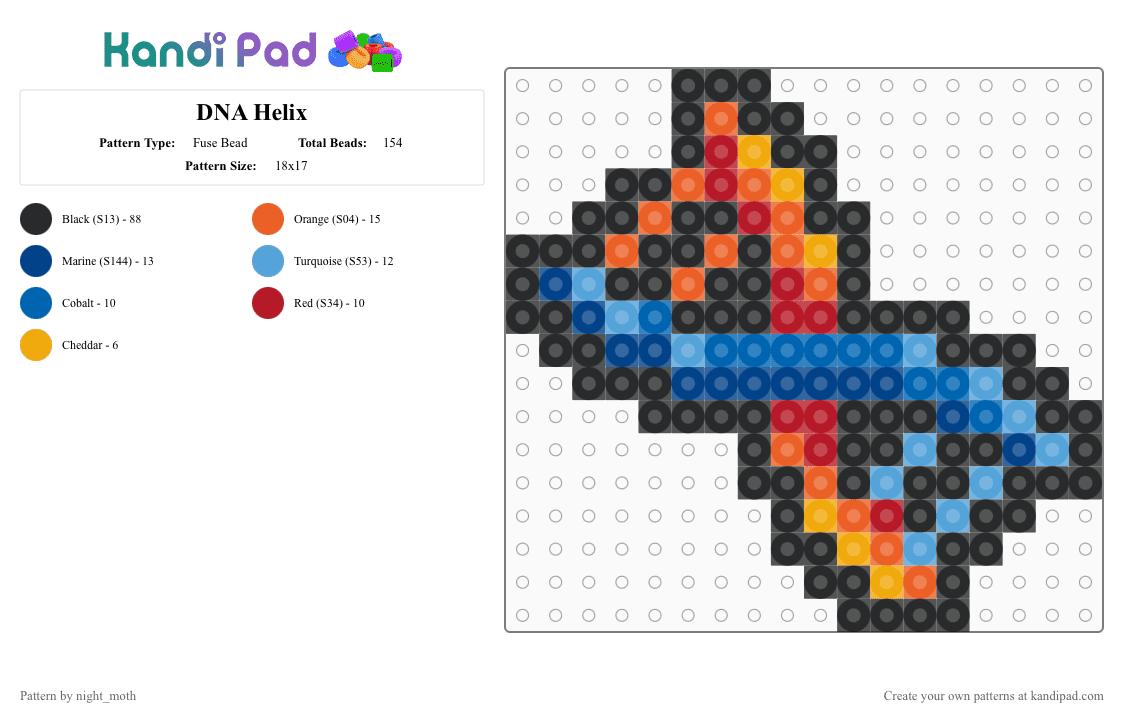 DNA Helix - Fuse Bead Pattern by night_moth on Kandi Pad - black,blue,orange
