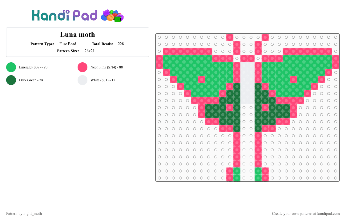 Luna moth - Fuse Bead Pattern by night_moth on Kandi Pad - red,green