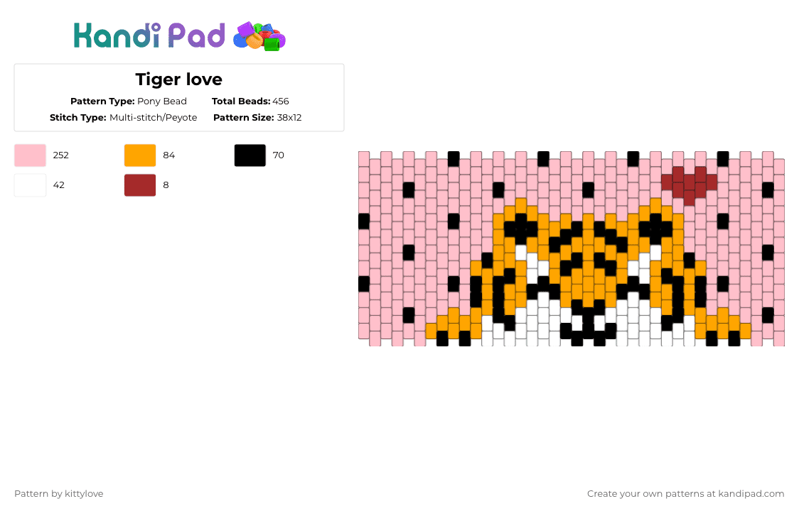 Tiger love - Pony Bead Pattern by kittylove on Kandi Pad - pink