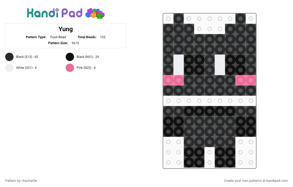 Yung - Fuse Bead Pattern by chacharlie on Kandi Pad - black,white,pink