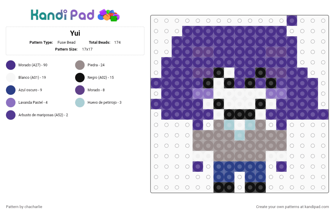 Yui - Fuse Bead Pattern by chacharlie on Kandi Pad - purple,pattern