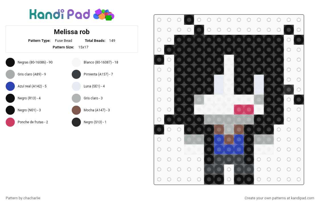 Melissa rob - Fuse Bead Pattern by chacharlie on Kandi Pad - black,white,gray,purple,pattern